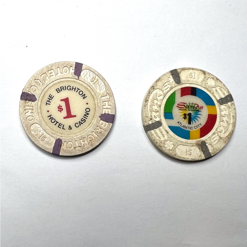 2 Vintage Atlantic City Sands & Brighton Casino Gambling Chips
